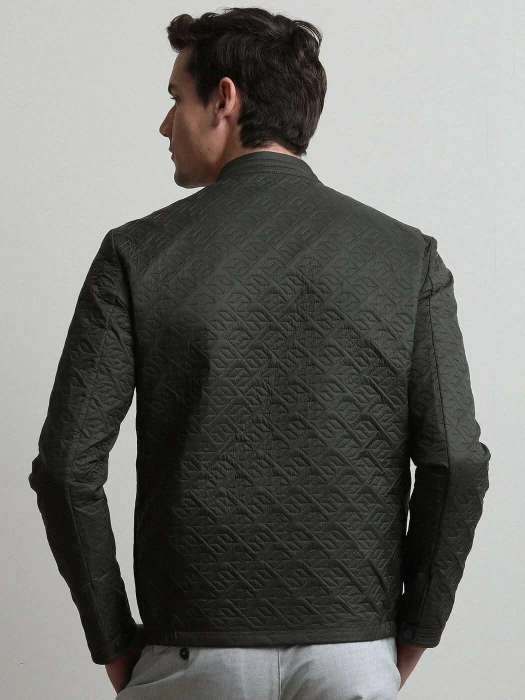 Khaki Regular Fit Turtleneck Casual Weaving Coat - 5