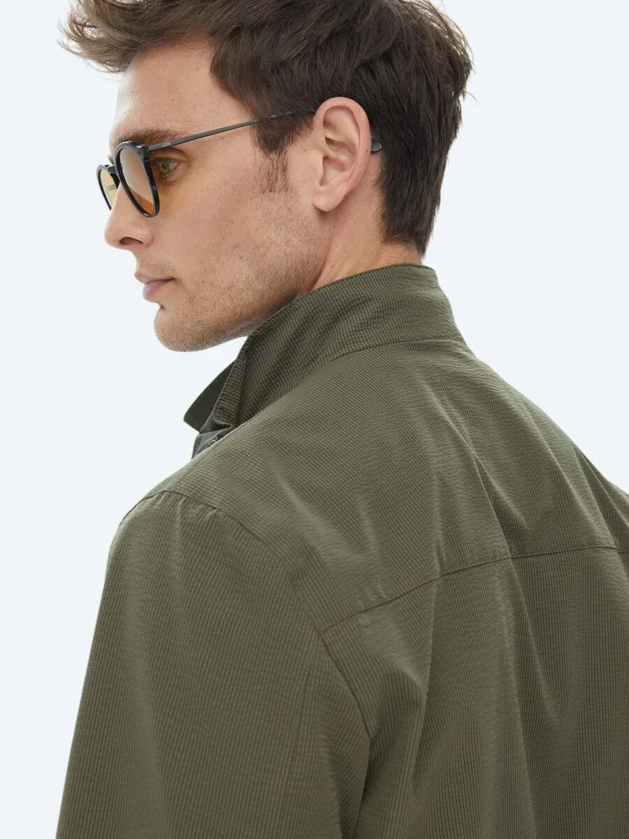 Khaki Regular Fit Turtleneck Casual Weaving Coat - 14