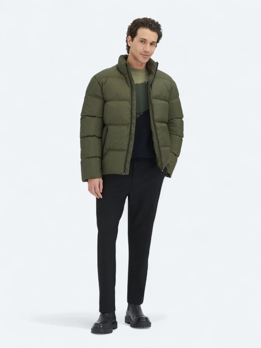 Khaki Regular Fit Turtleneck Casual Weaving Coat - KİP