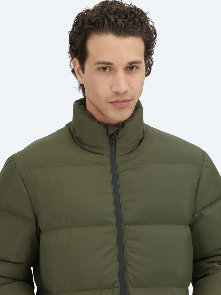 Khaki Regular Fit Turtleneck Casual Weaving Coat - 4