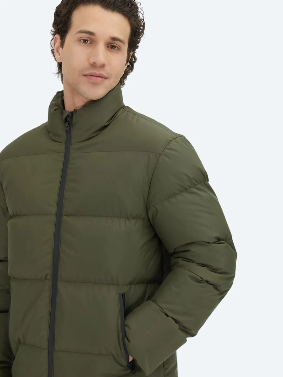 Khaki Regular Fit Turtleneck Casual Weaving Coat - 5