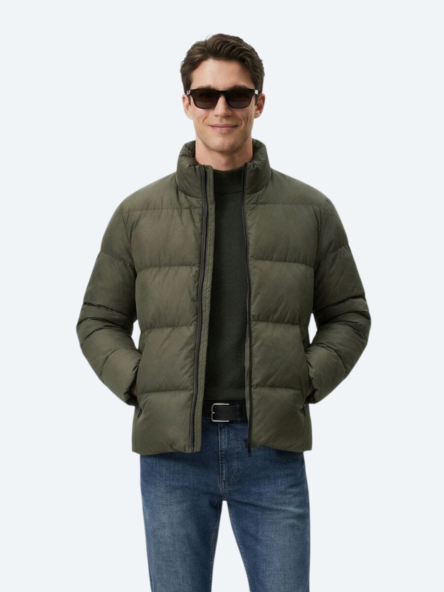 Khaki Regular Fit Turtleneck Casual Weaving Coat - 1