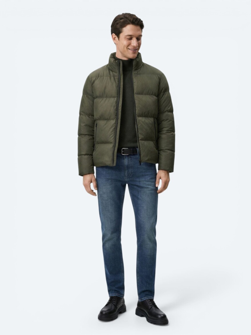 Khaki Regular Fit Turtleneck Casual Weaving Coat - 4