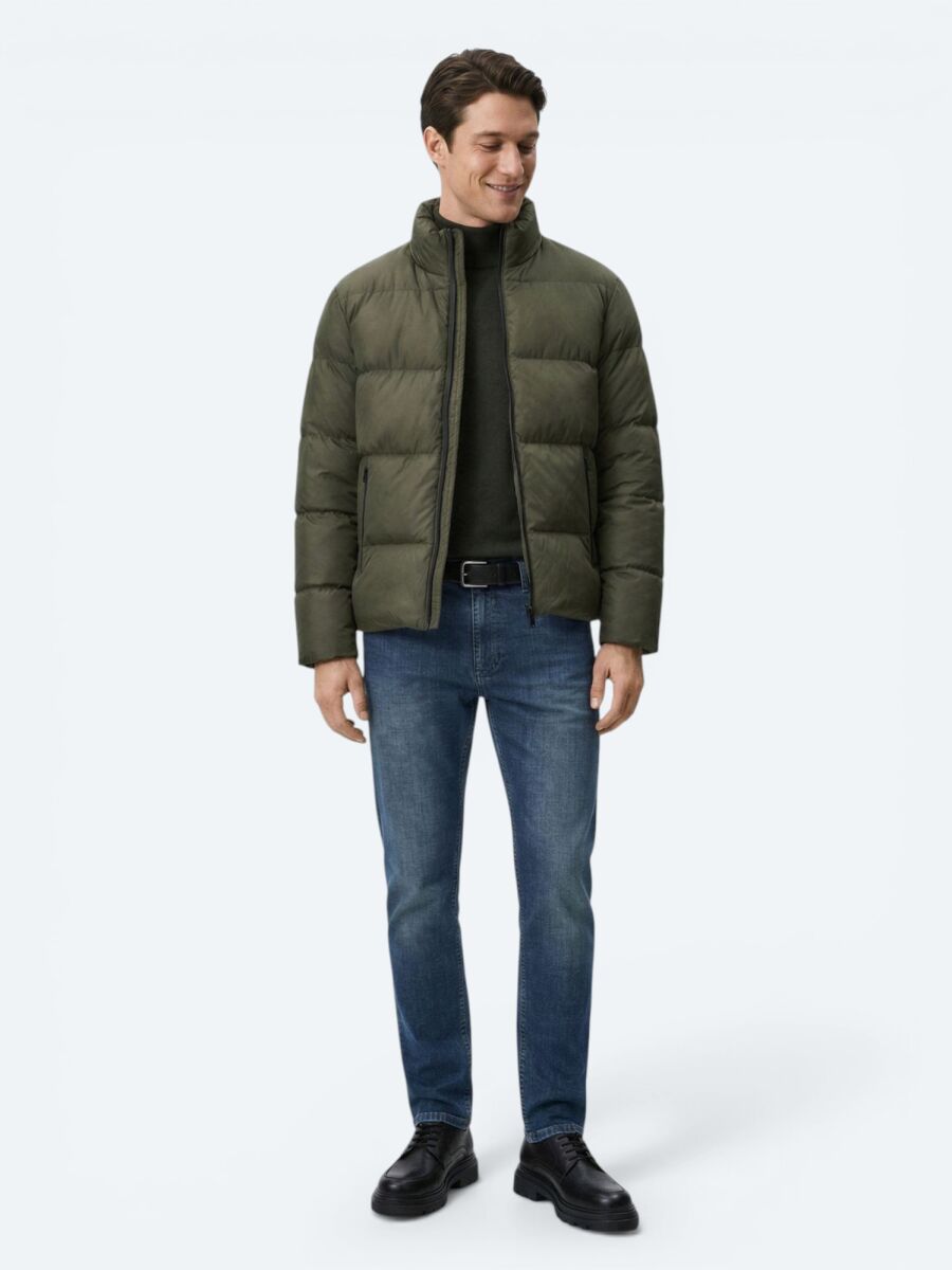 Khaki Regular Fit Turtleneck Casual Weaving Coat - 4