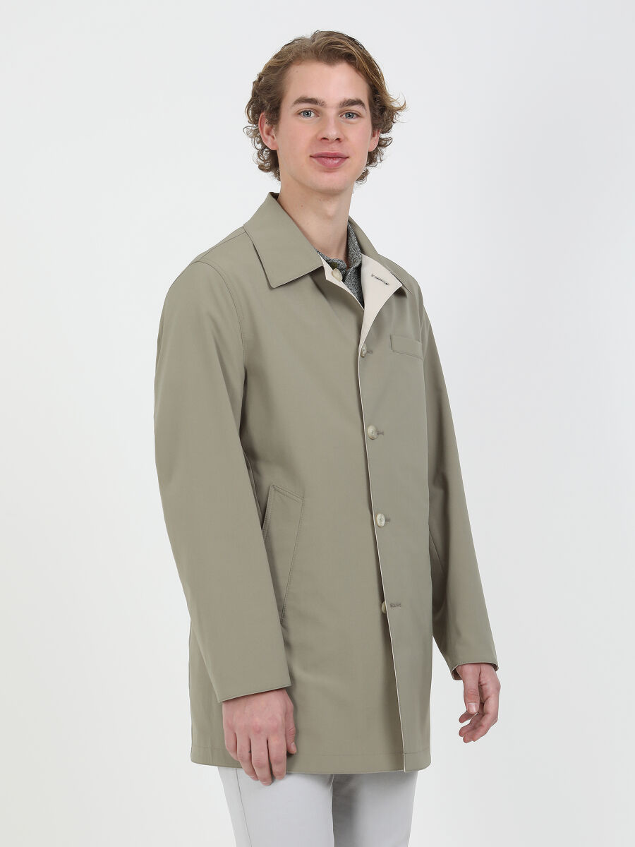 Khaki Regular Fit Turtleneck Casual Weaving Double-Sided Rain Coat - 3