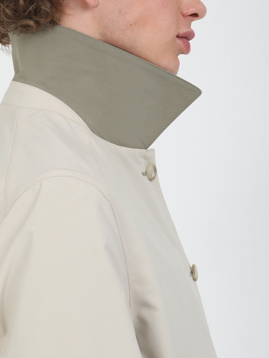 Khaki Regular Fit Turtleneck Casual Weaving Double-Sided Rain Coat - 5