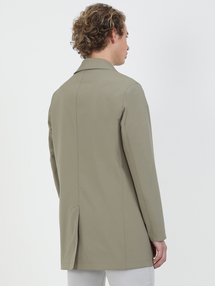 Khaki Regular Fit Turtleneck Casual Weaving Double-Sided Rain Coat - 7