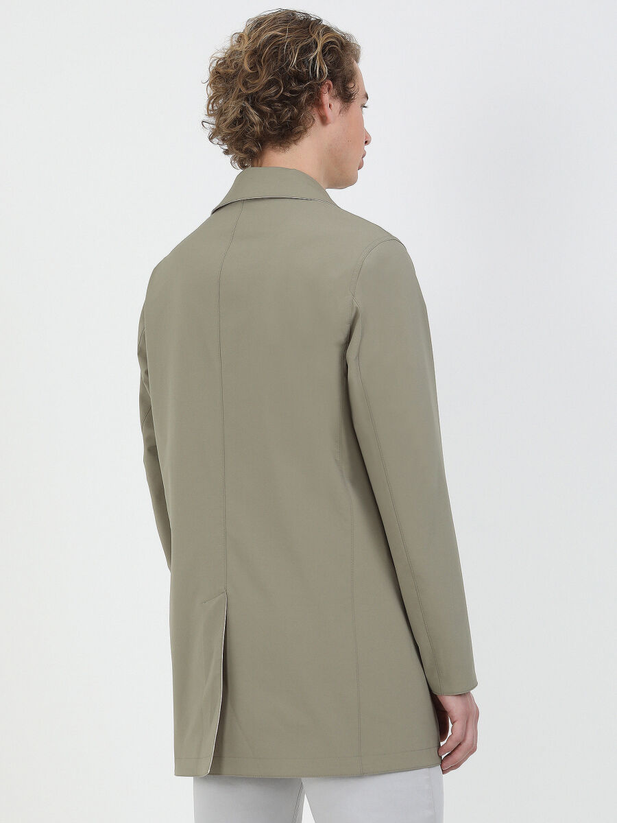 Khaki Regular Fit Turtleneck Casual Weaving Double-Sided Rain Coat - 7