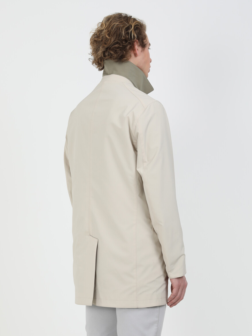 Khaki Regular Fit Turtleneck Casual Weaving Double-Sided Rain Coat - 8