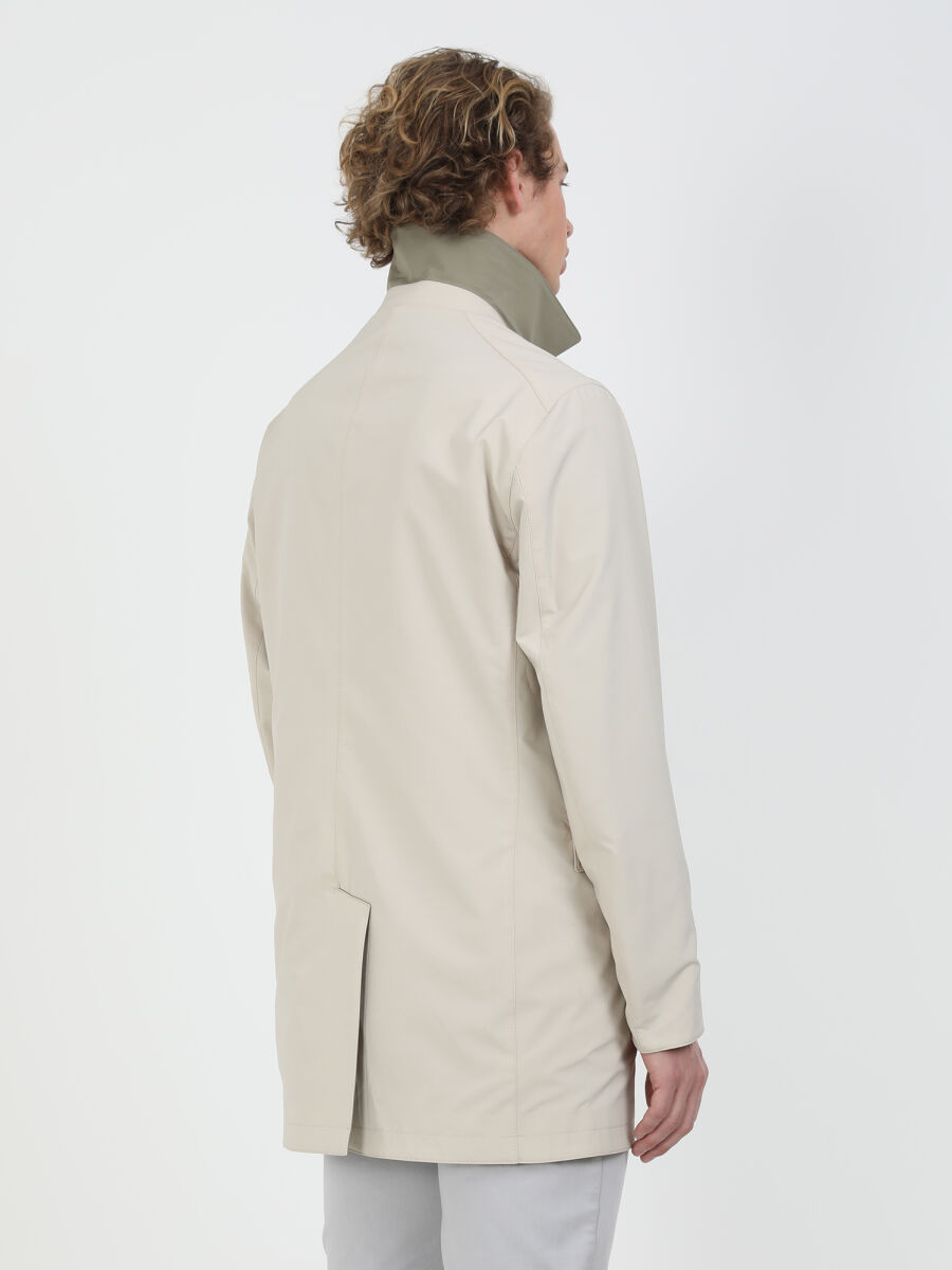 Khaki Regular Fit Turtleneck Casual Weaving Double-Sided Rain Coat - 8