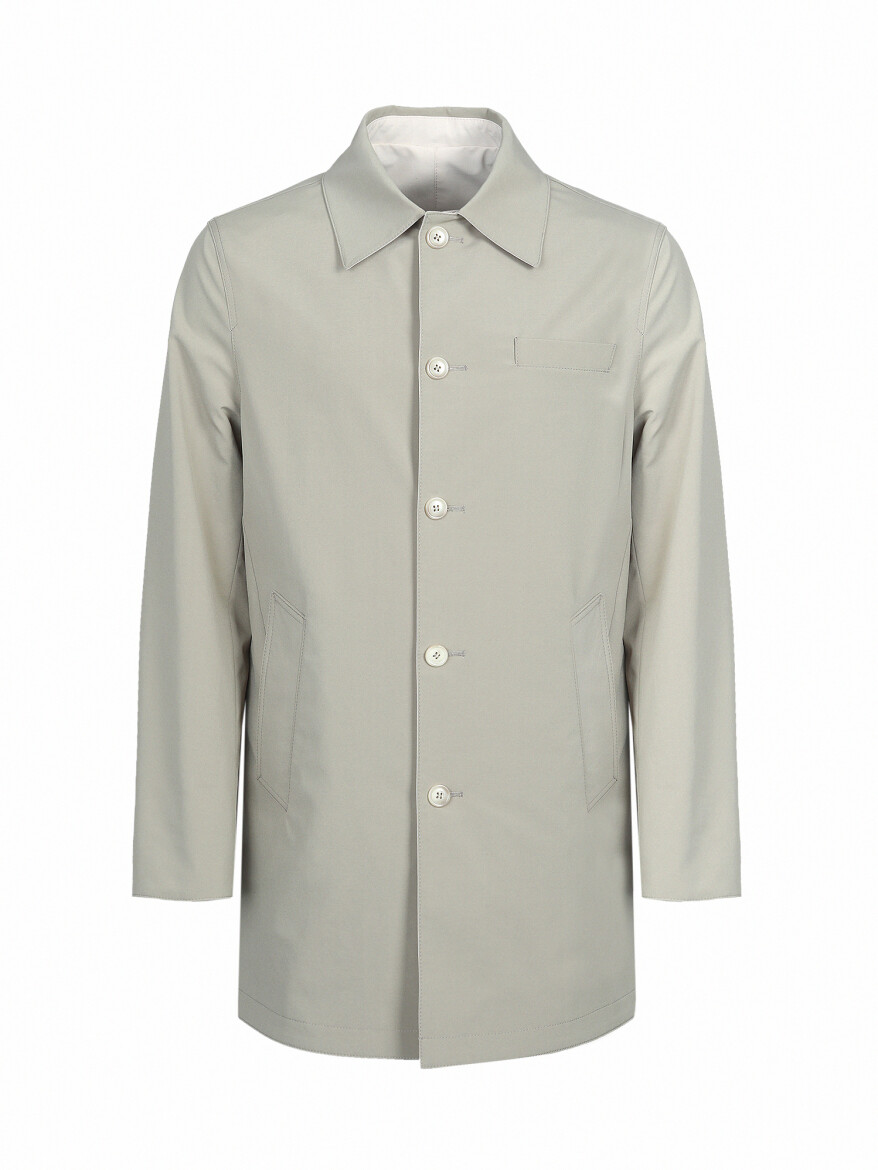 Khaki Regular Fit Turtleneck Casual Weaving Double-Sided Rain Coat - 9