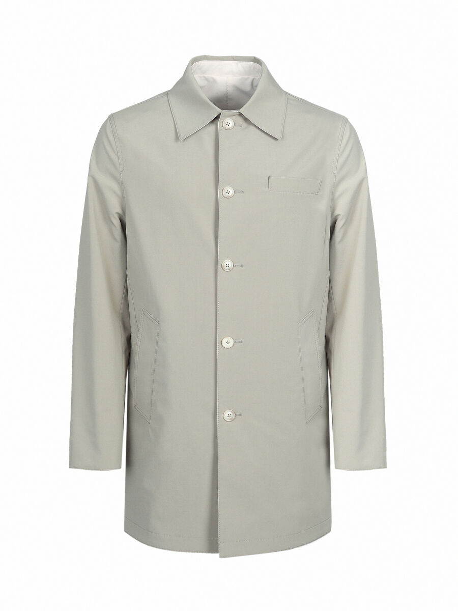 Khaki Regular Fit Turtleneck Casual Weaving Double-Sided Rain Coat - 9