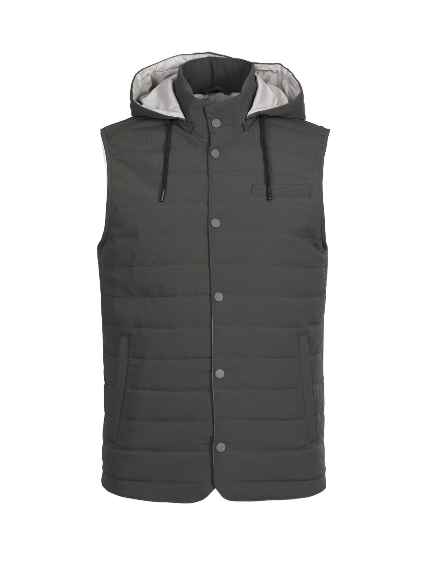 Khaki Regular Fit Turtleneck Casual Weaving Puffer Vest 