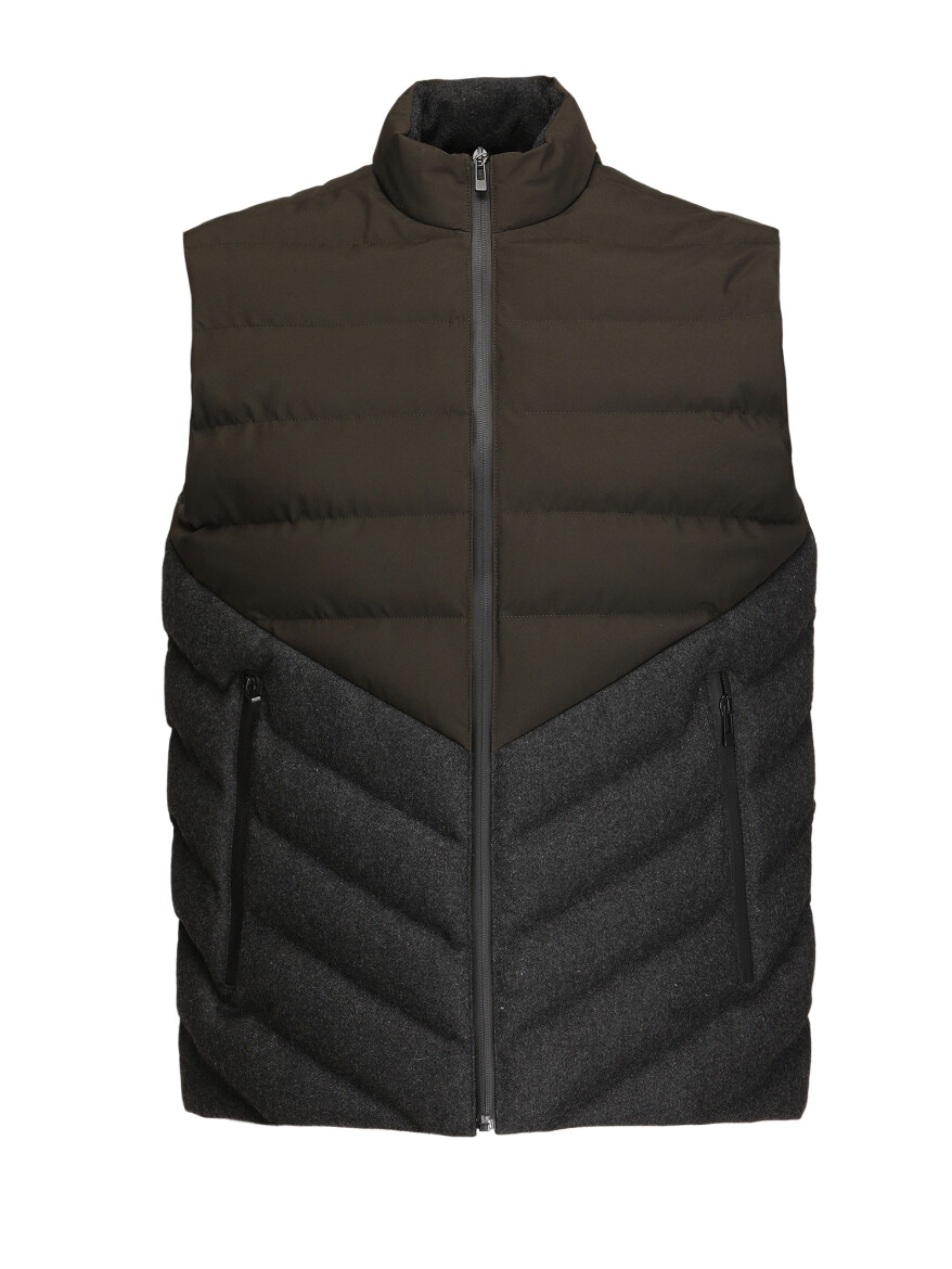 Khaki Regular Fit Turtleneck Casual Weaving Puffer Vest - 4