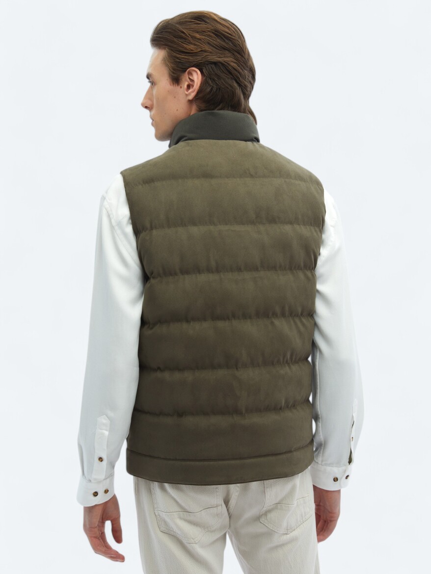 Khaki Regular Fit Turtleneck Casual Weaving Puffer Vest - 8