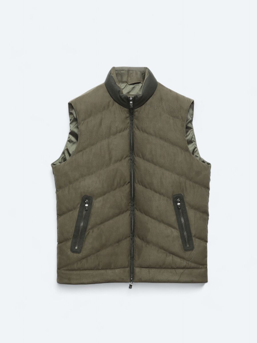 Khaki Regular Fit Turtleneck Casual Weaving Puffer Vest - 9