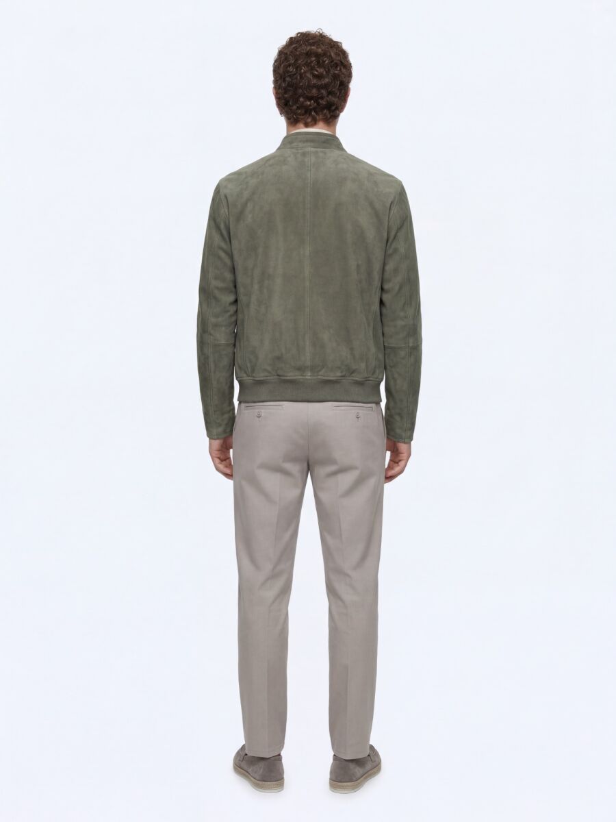 Khaki Regular Fit Turtleneck Smart Casual Double-Sided Leather Coat - 8