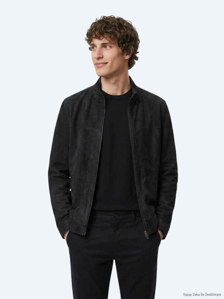 Khaki Regular Fit Turtleneck Smart Casual Double-Sided Leather Coat - 2