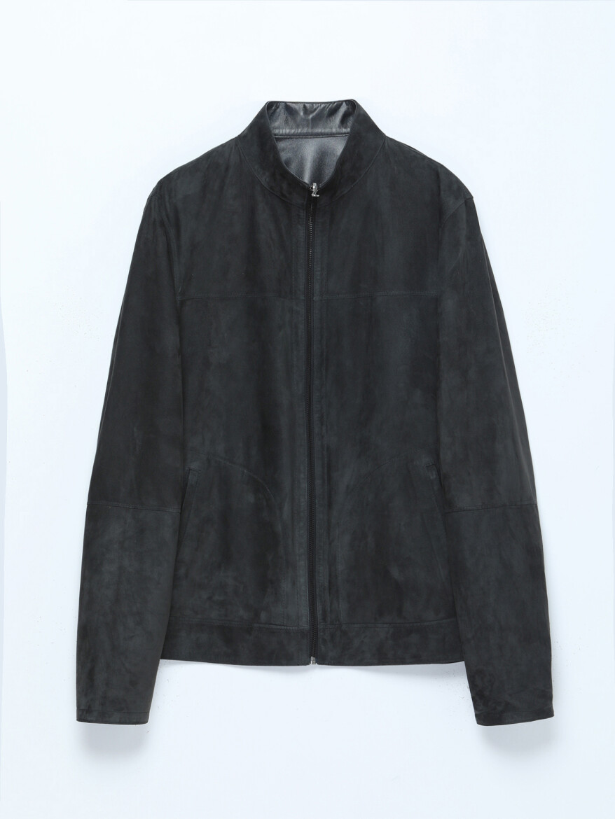 Khaki Regular Fit Turtleneck Smart Casual Double-Sided Leather Coat - 8