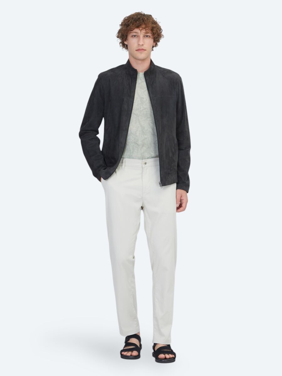 Khaki Regular Fit Turtleneck Smart Casual Leather Coat - 2