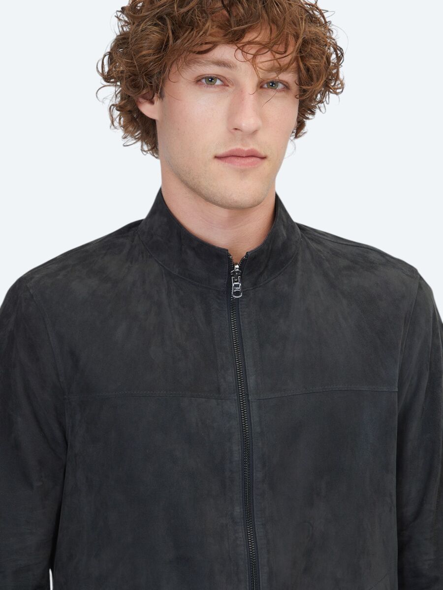 Khaki Regular Fit Turtleneck Smart Casual Leather Coat - 5