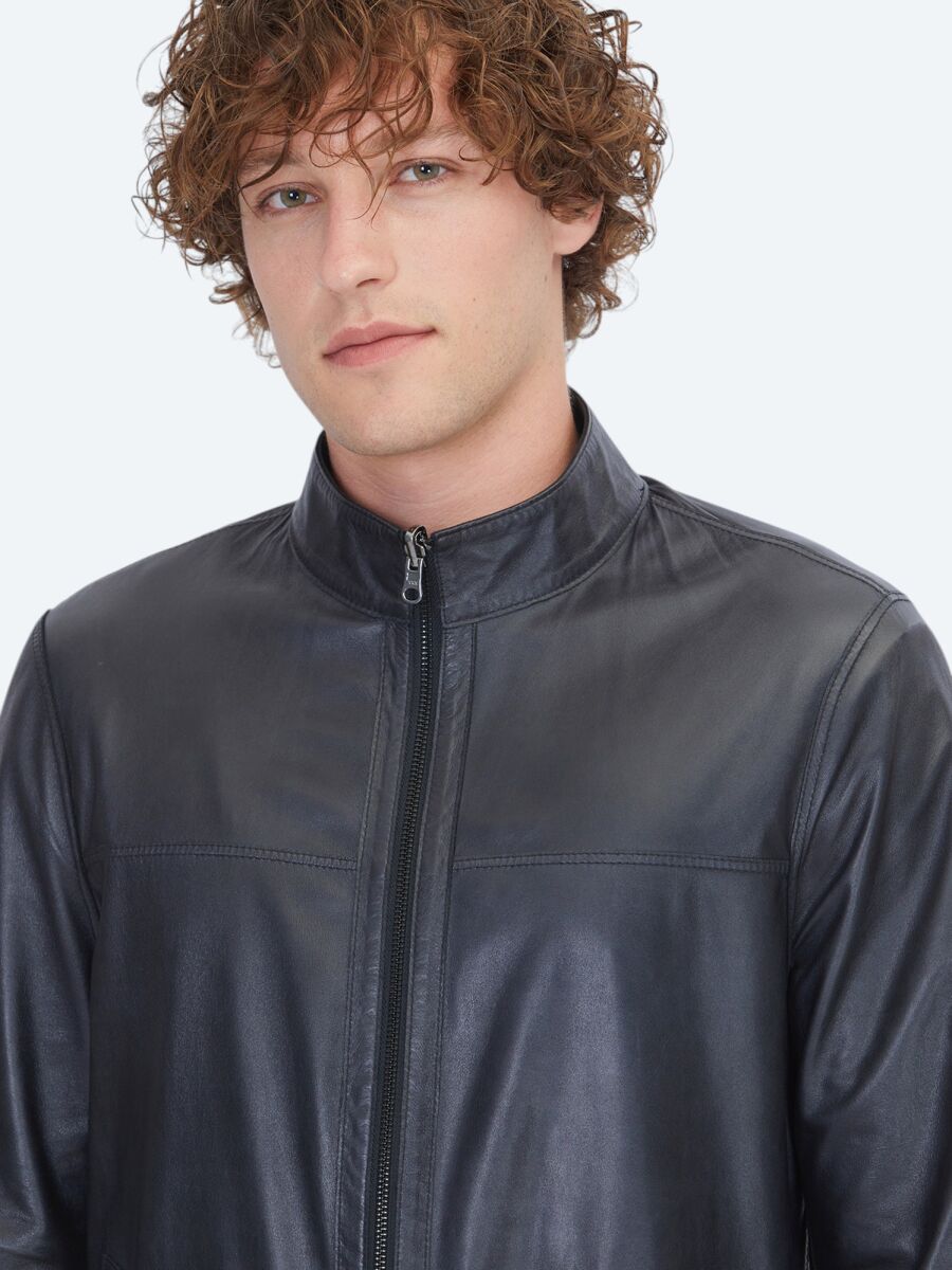 Khaki Regular Fit Turtleneck Smart Casual Leather Coat - 6