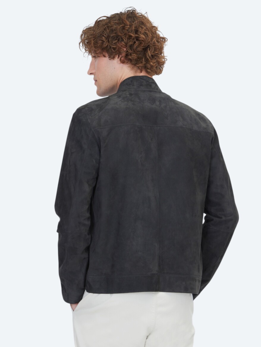 Khaki Regular Fit Turtleneck Smart Casual Leather Coat - 7