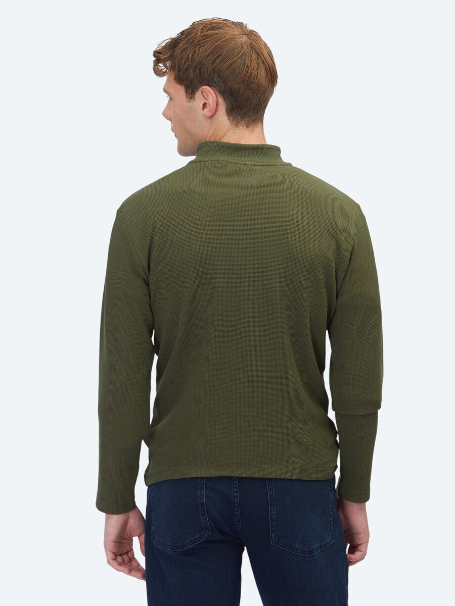 Khaki Ribbed Crew Neck T-Shirt - 5