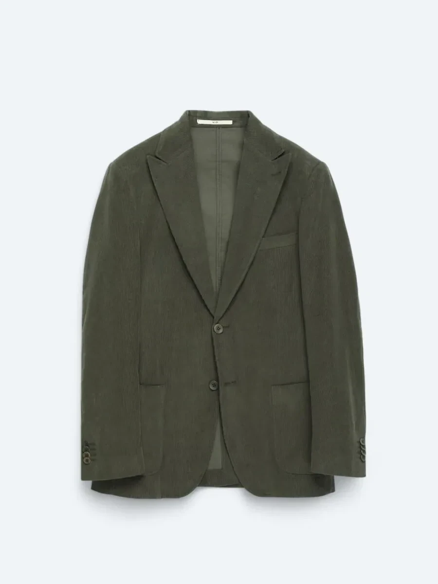 Khaki Ribbed Modern Fit 100% Cotton Jacket - 1