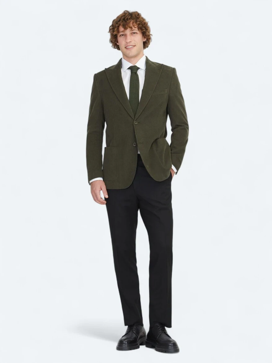 Khaki Ribbed Modern Fit 100% Cotton Jacket - 2