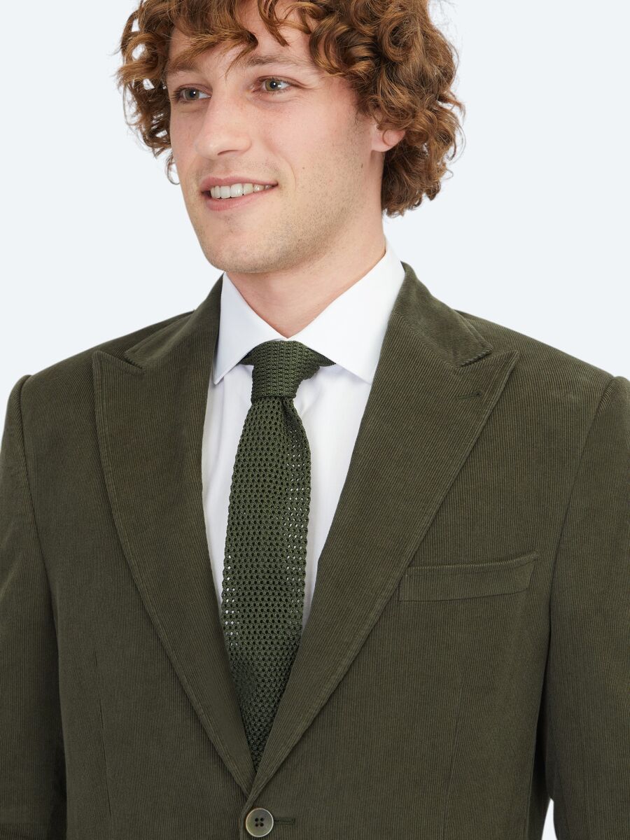 Khaki Ribbed Modern Fit 100% Cotton Jacket - 3