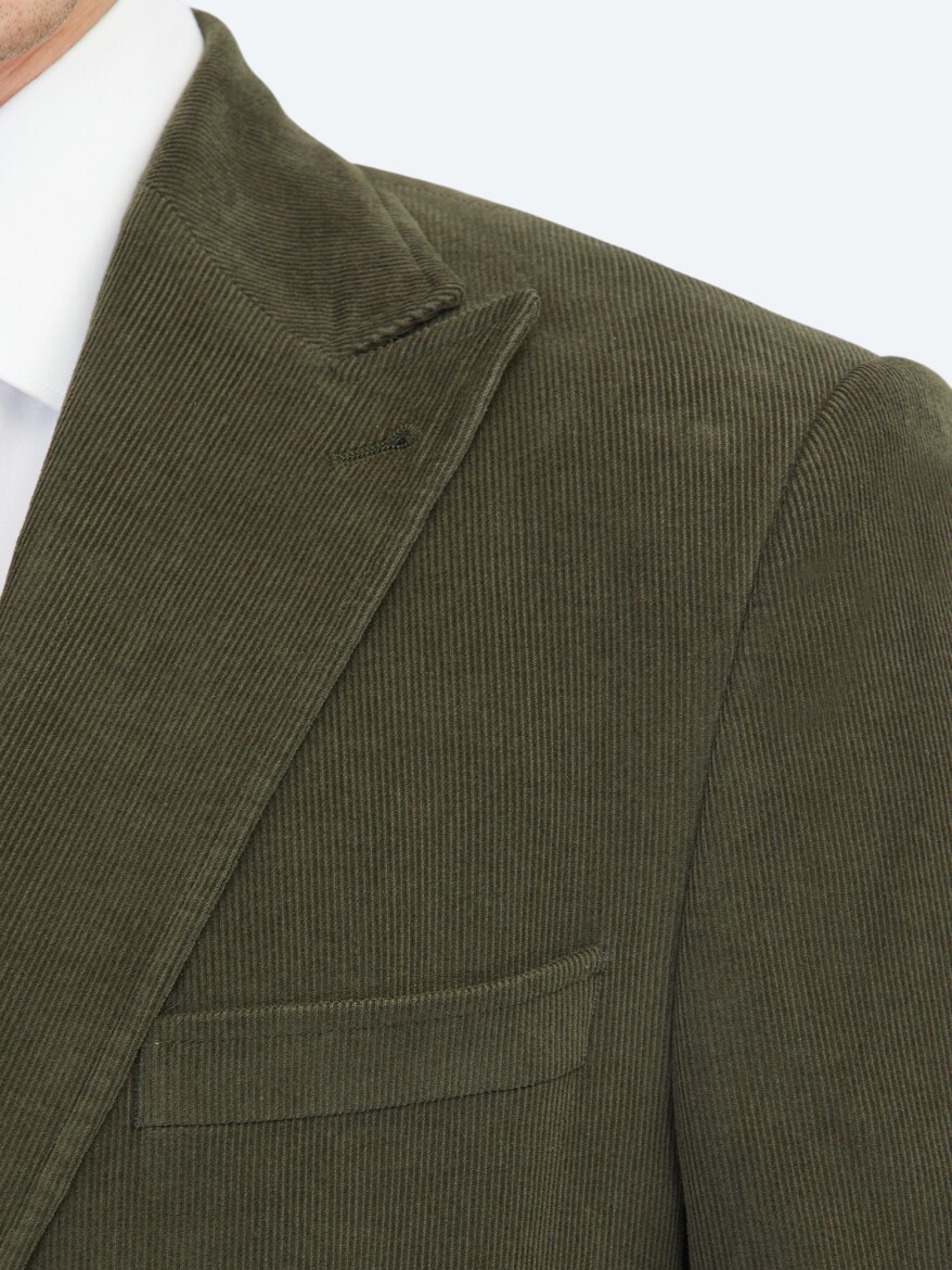 Khaki Ribbed Modern Fit 100% Cotton Jacket - 4
