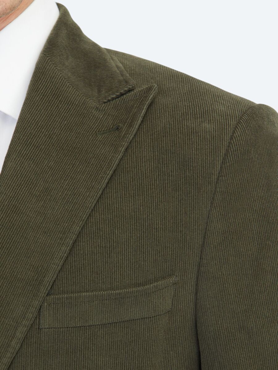 Khaki Ribbed Modern Fit 100% Cotton Jacket - 4