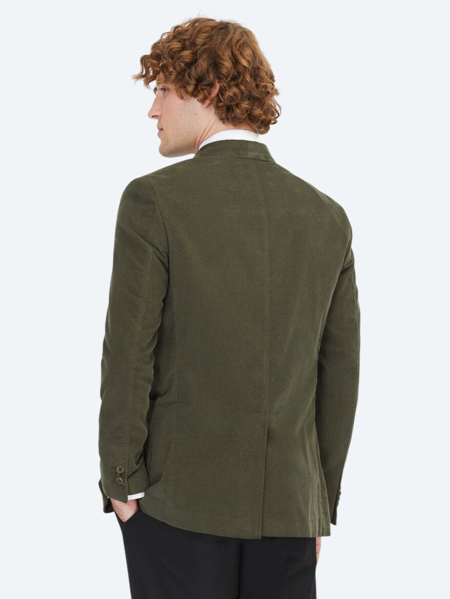 Khaki Ribbed Modern Fit 100% Cotton Jacket - 5