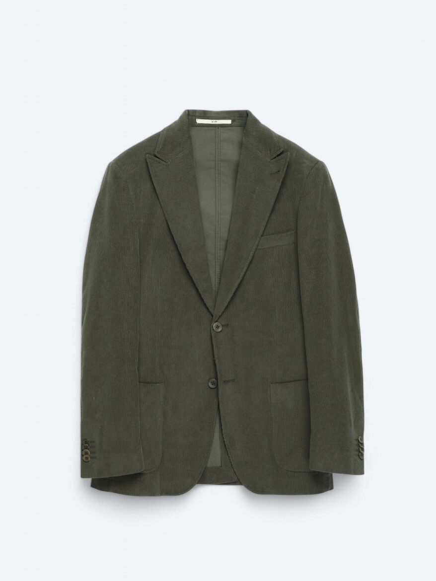 Khaki Ribbed Modern Fit 100% Cotton Jacket - 6