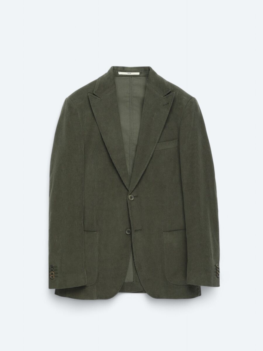 Khaki Ribbed Modern Fit 100% Cotton Jacket - 6