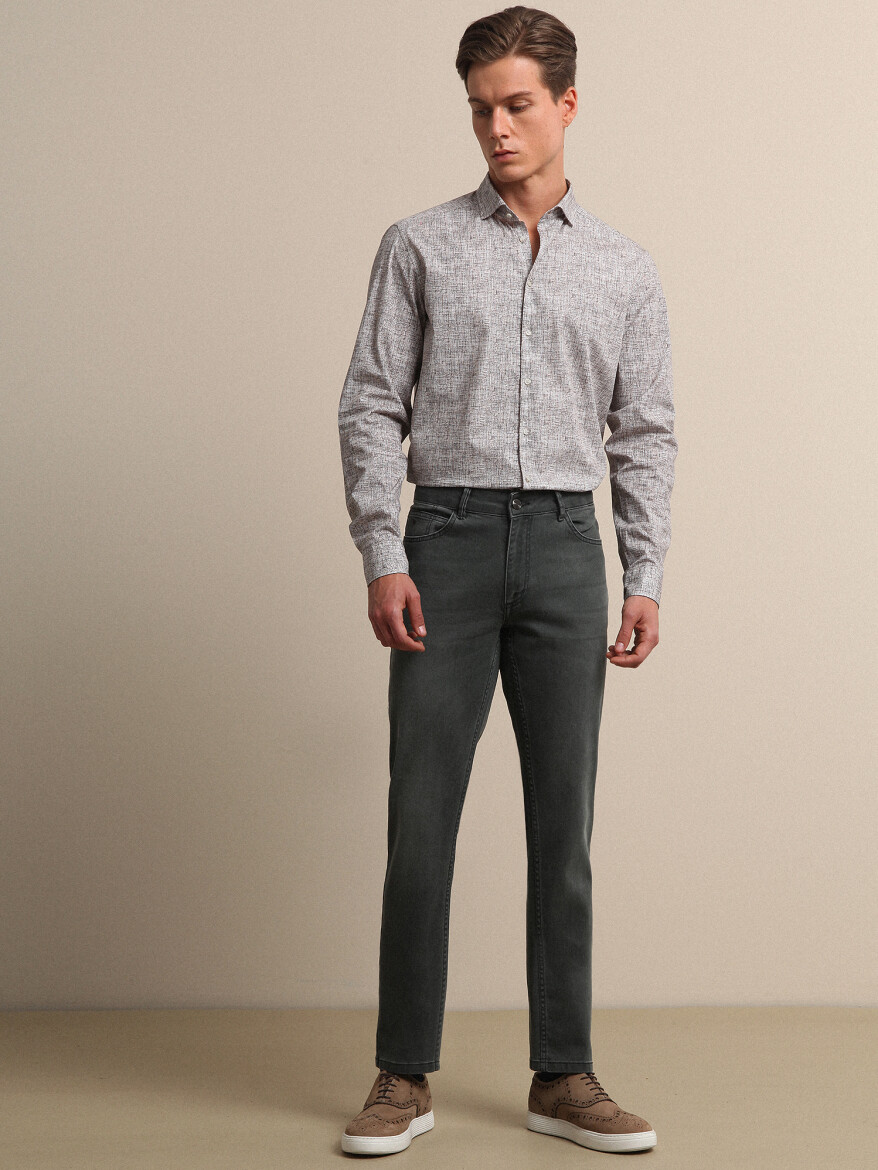 Khaki Slim Fit Denim Cotton Blended Trousers - 3