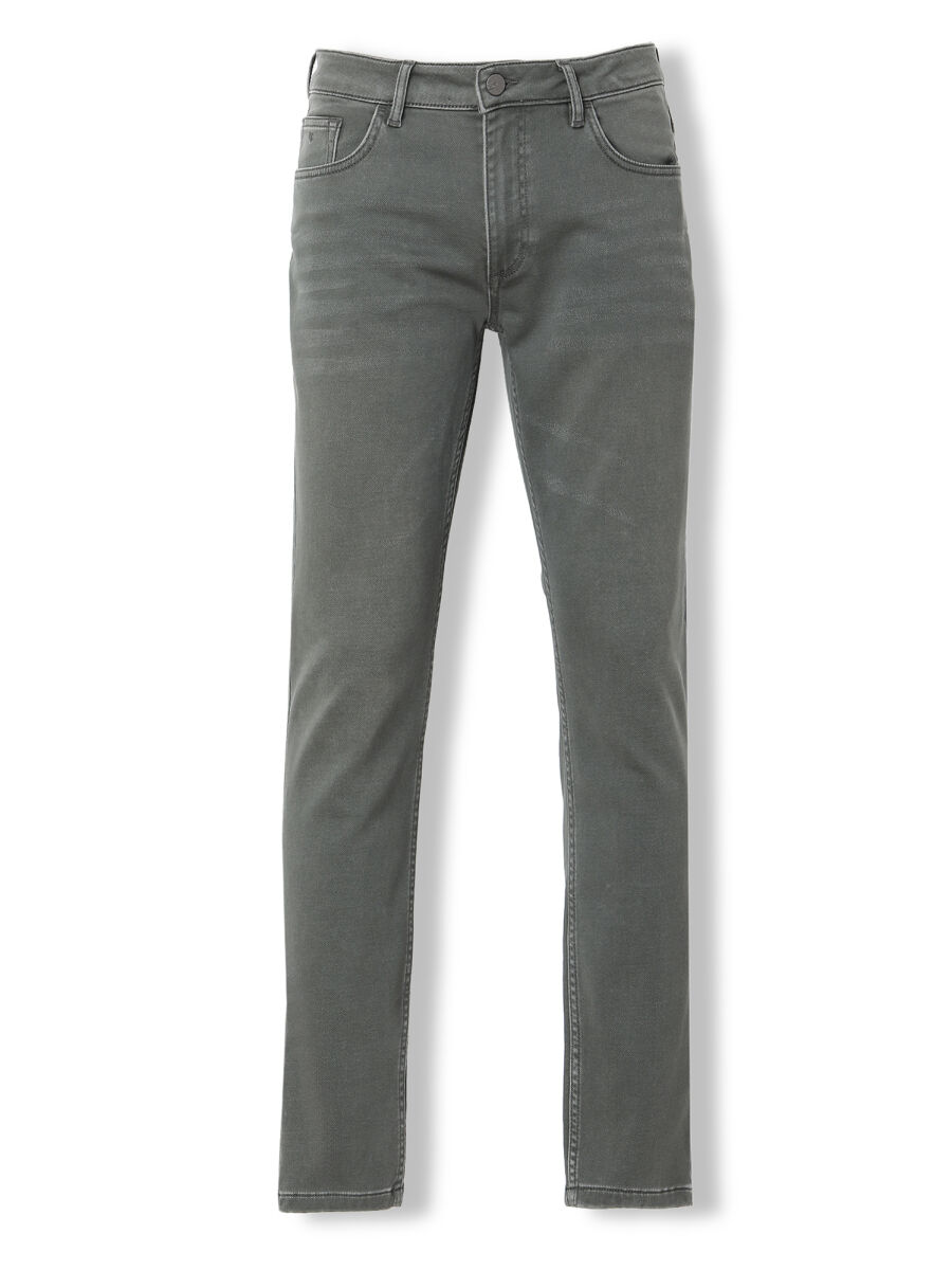 Khaki Slim Fit Denim Cotton Blended Trousers - 2