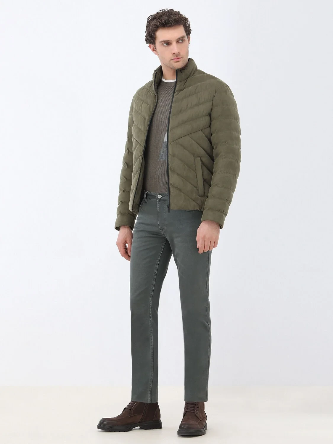 Khaki Slim Fit Denim Cotton Blended Trousers - 4