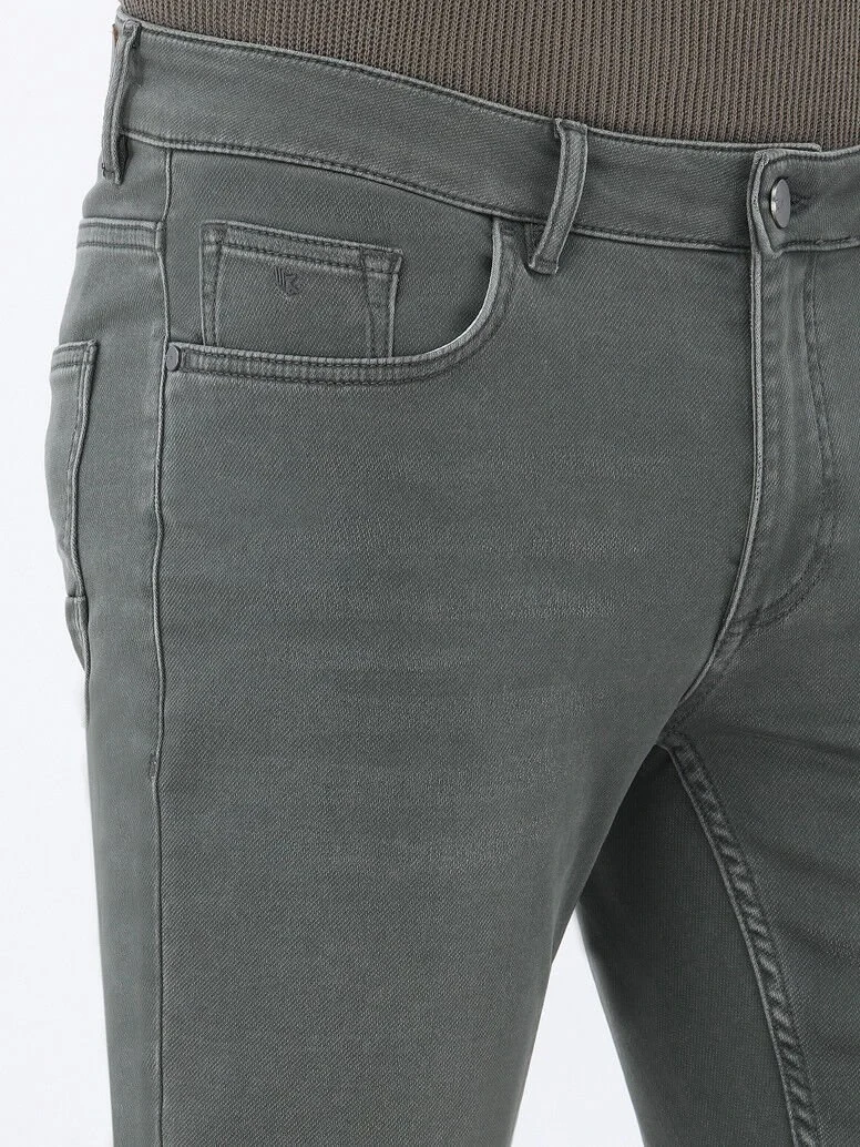 Khaki Slim Fit Denim Cotton Blended Trousers - 5