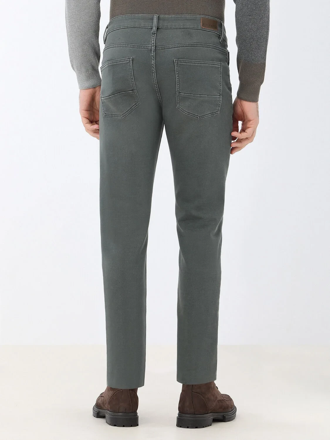 Khaki Slim Fit Denim Cotton Blended Trousers - 6