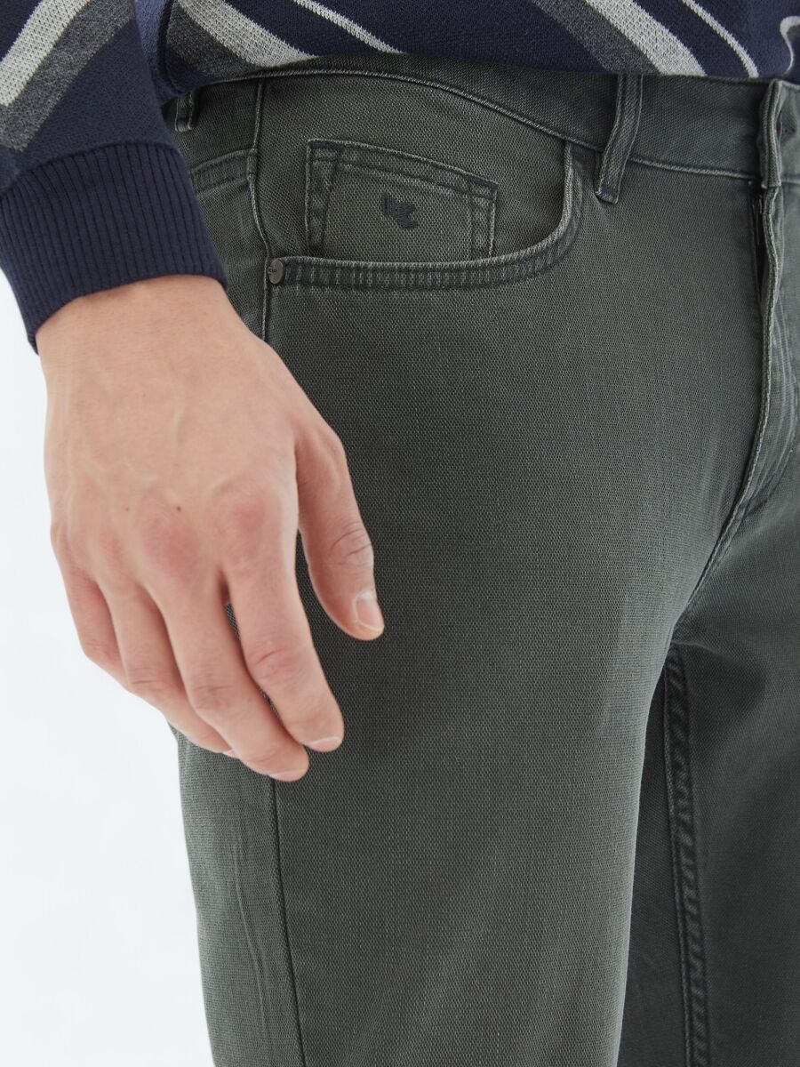 Khaki Slim Fit Denim Cotton Blended Trousers - 3