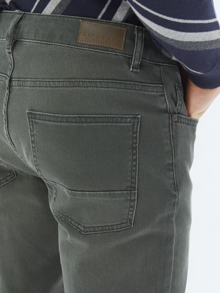 Khaki Slim Fit Denim Cotton Blended Trousers - 4