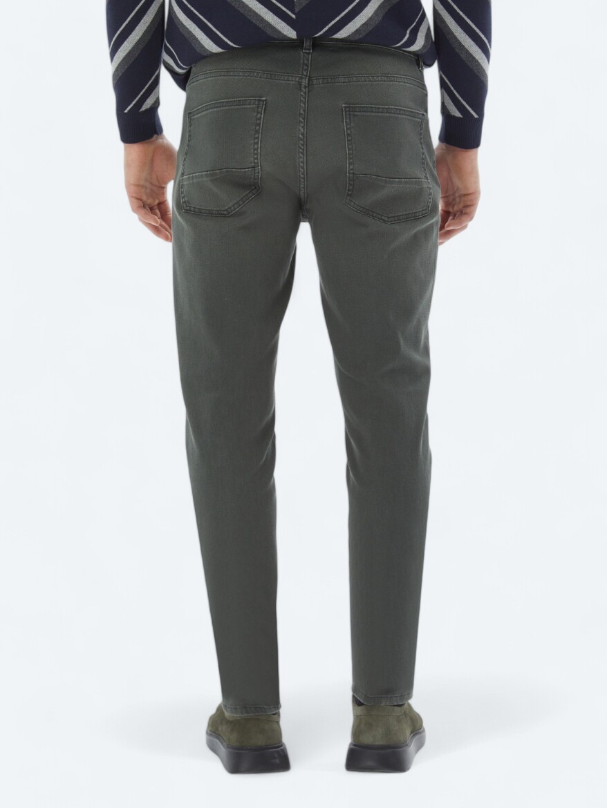Khaki Slim Fit Denim Cotton Blended Trousers - 5