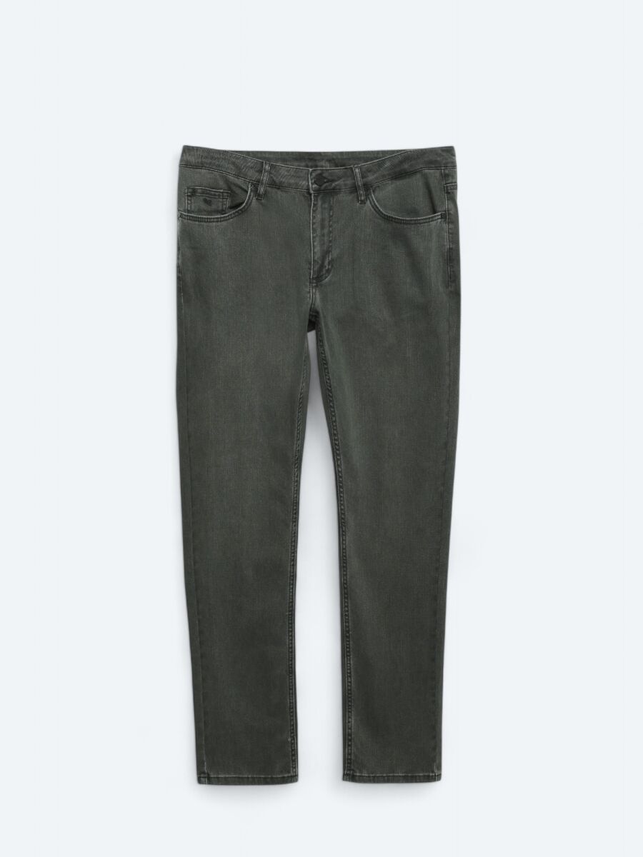 Khaki Slim Fit Denim Cotton Blended Trousers - 6