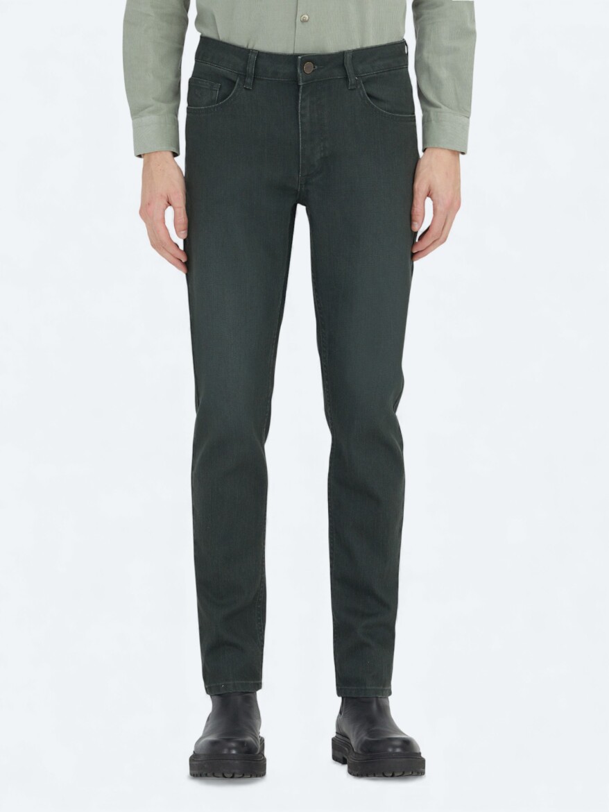 Khaki Slim Fit Denim Cotton Blended Trousers - KİP