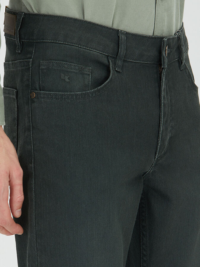 Khaki Slim Fit Denim Cotton Blended Trousers - 3