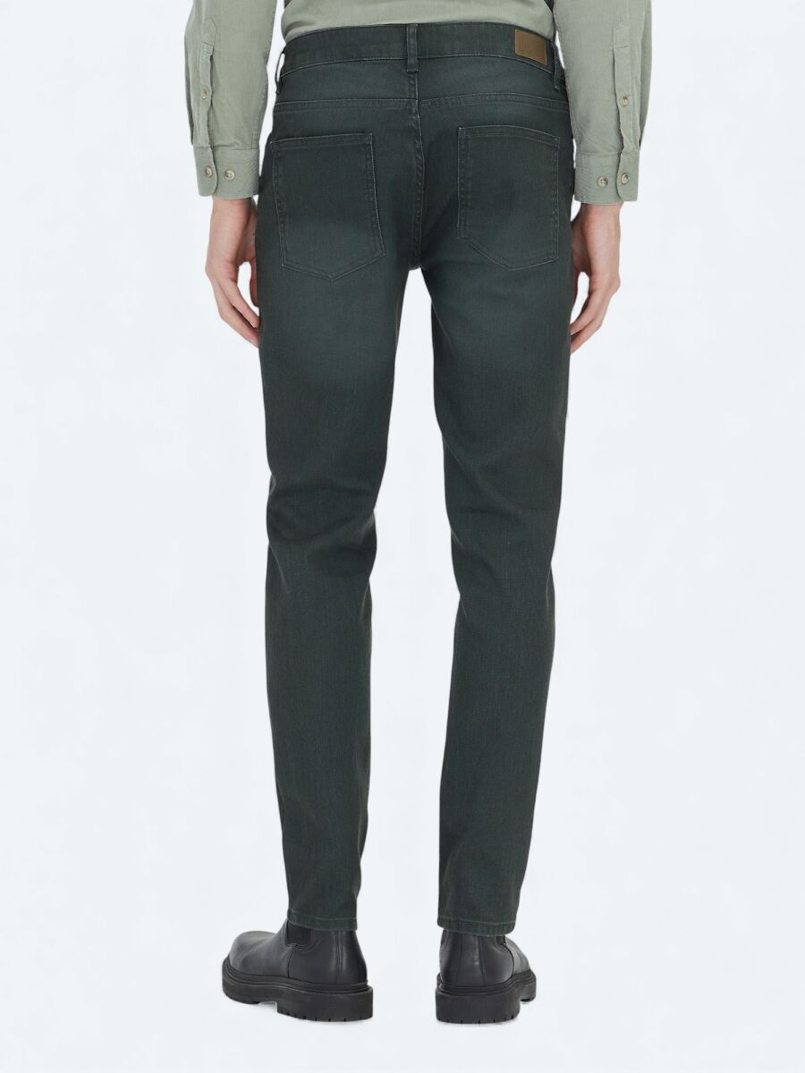 Khaki Slim Fit Denim Cotton Blended Trousers - 4