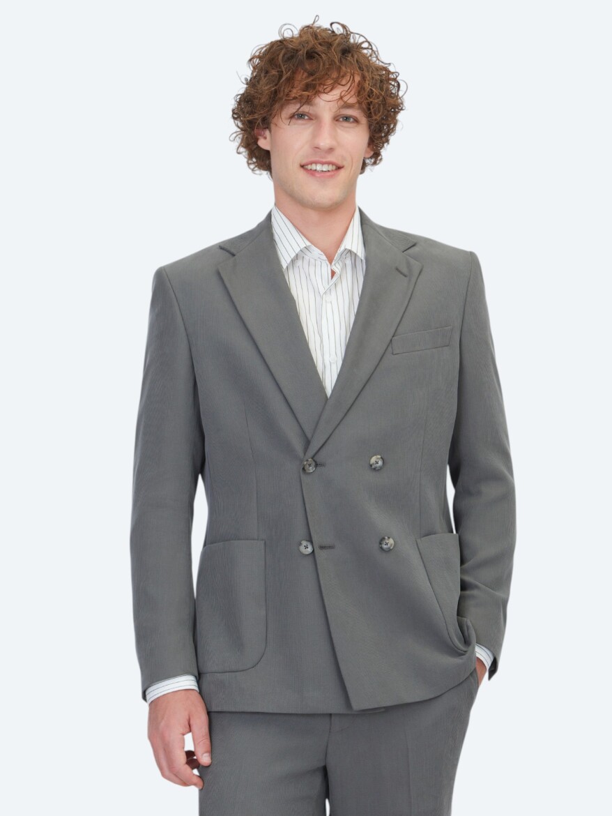 Khaki Striped Modern Fit Suit - KİP