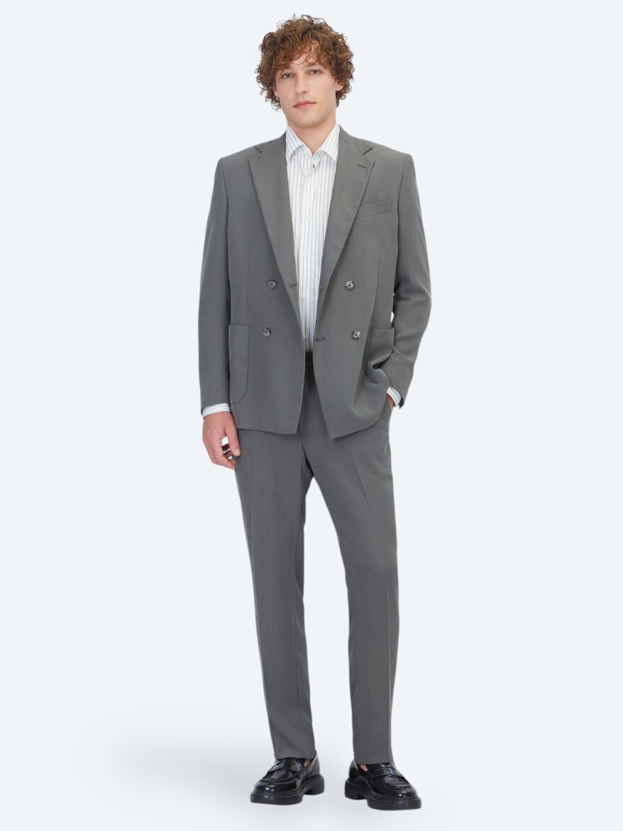 Khaki Striped Modern Fit Suit - KİP